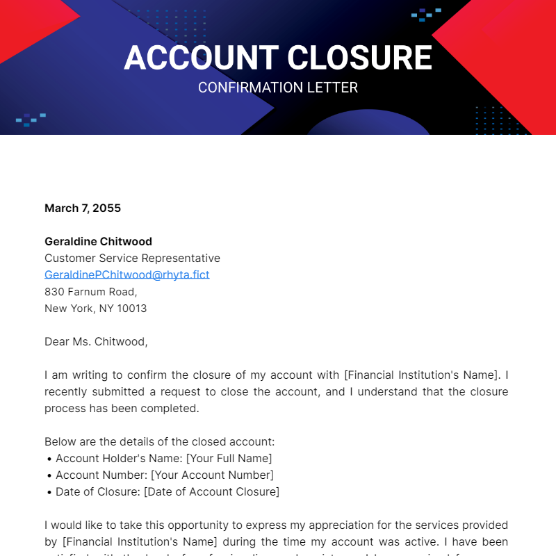 Account Closure Confirmation Letter Template Edit Online