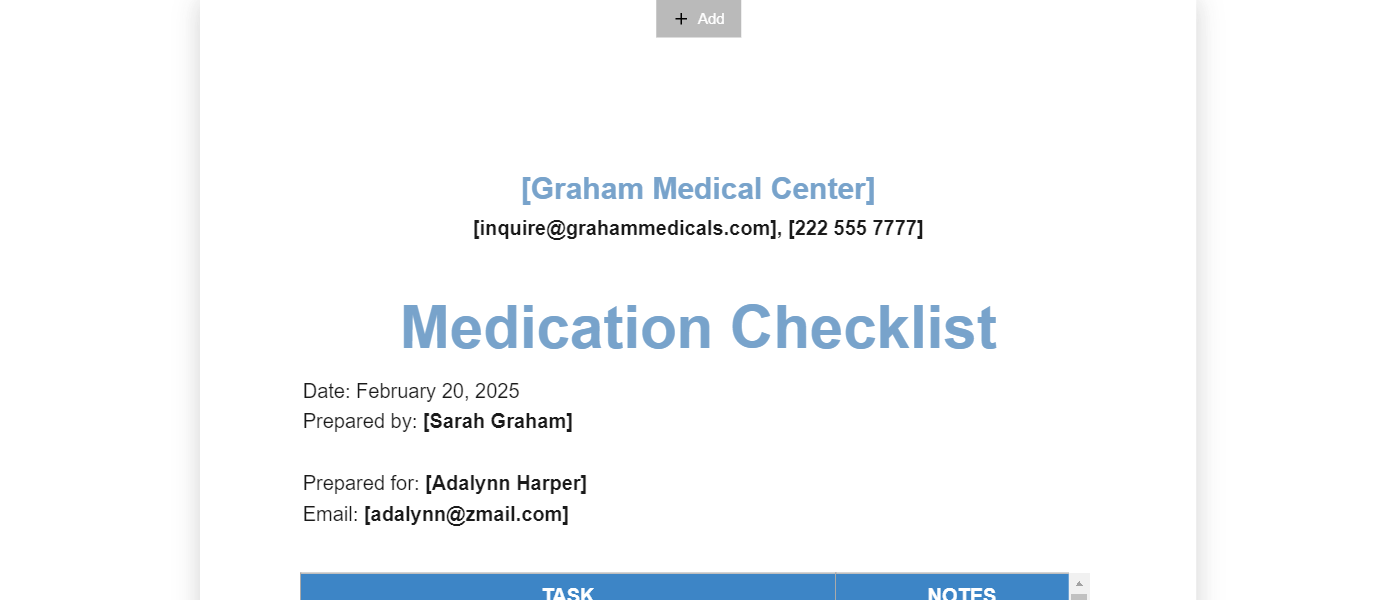 medication check off sheet