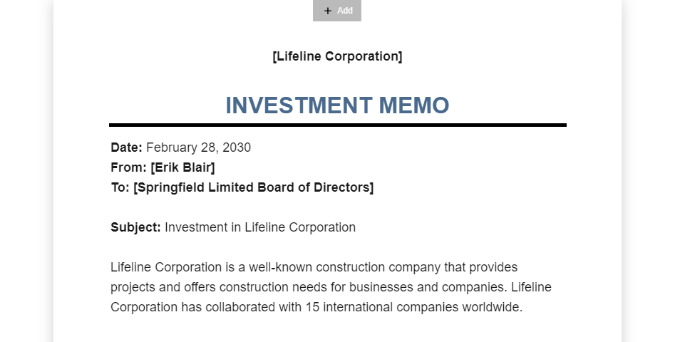 Investment Memo Template | Template.net