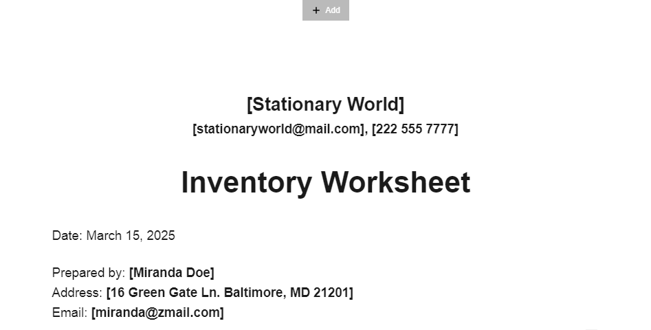 Inventory Worksheet Template | Template.net