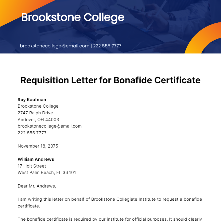 Requisition Letter for Bonafide Certificate Template Edit Online